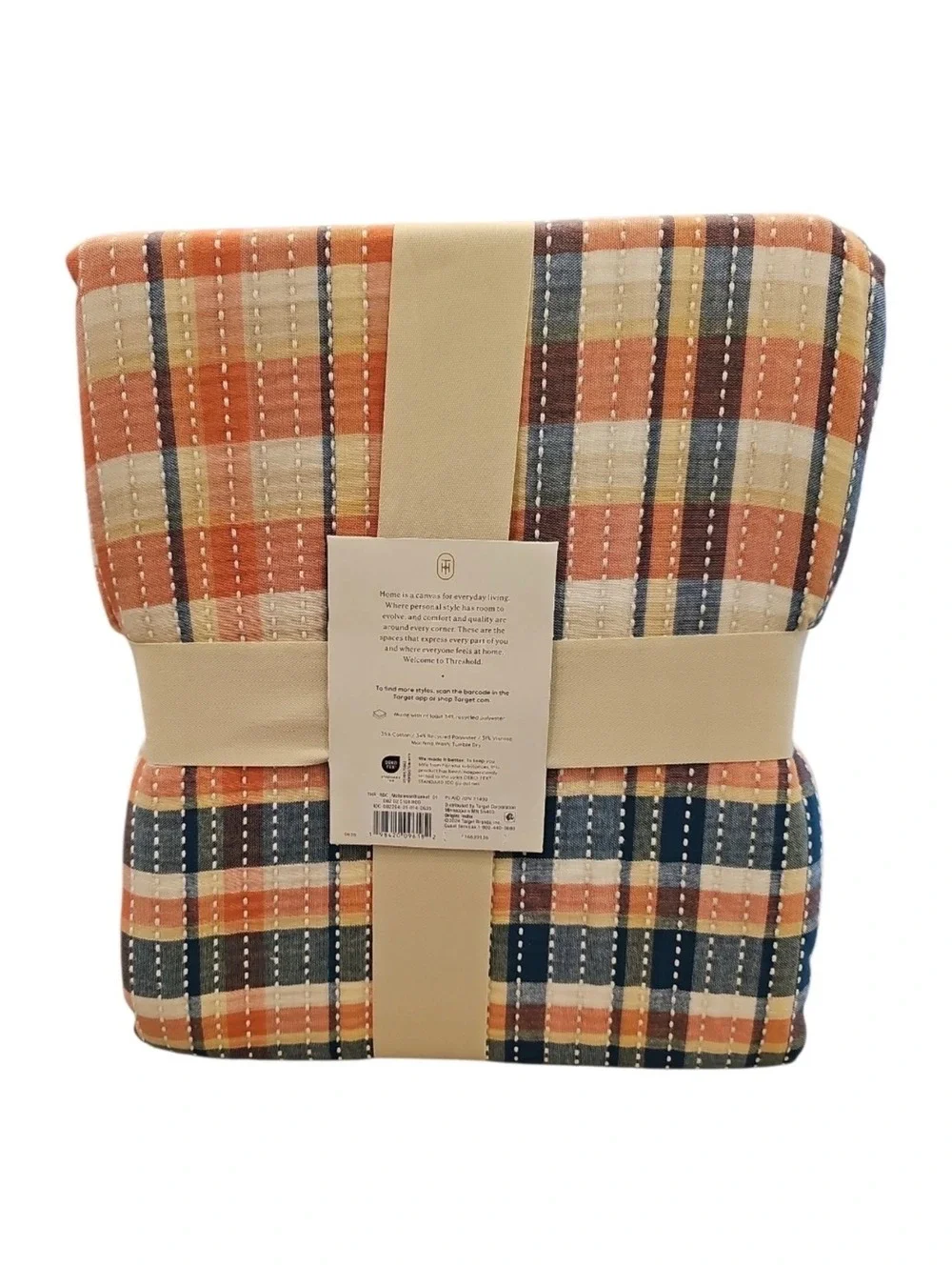 Threshold Matelassé Spring Plaid Blanket Pink/Blue Earthtones